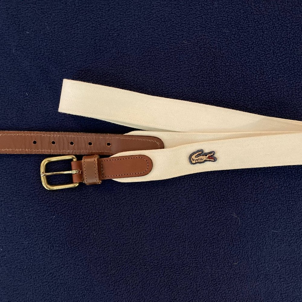 LACOSTE, Cotton and Leather belt, Size 34, White